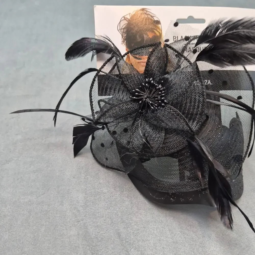 Black Masquerade Mask, Glitter, Feathers, Rhinestones Mardi Gras , Halloween